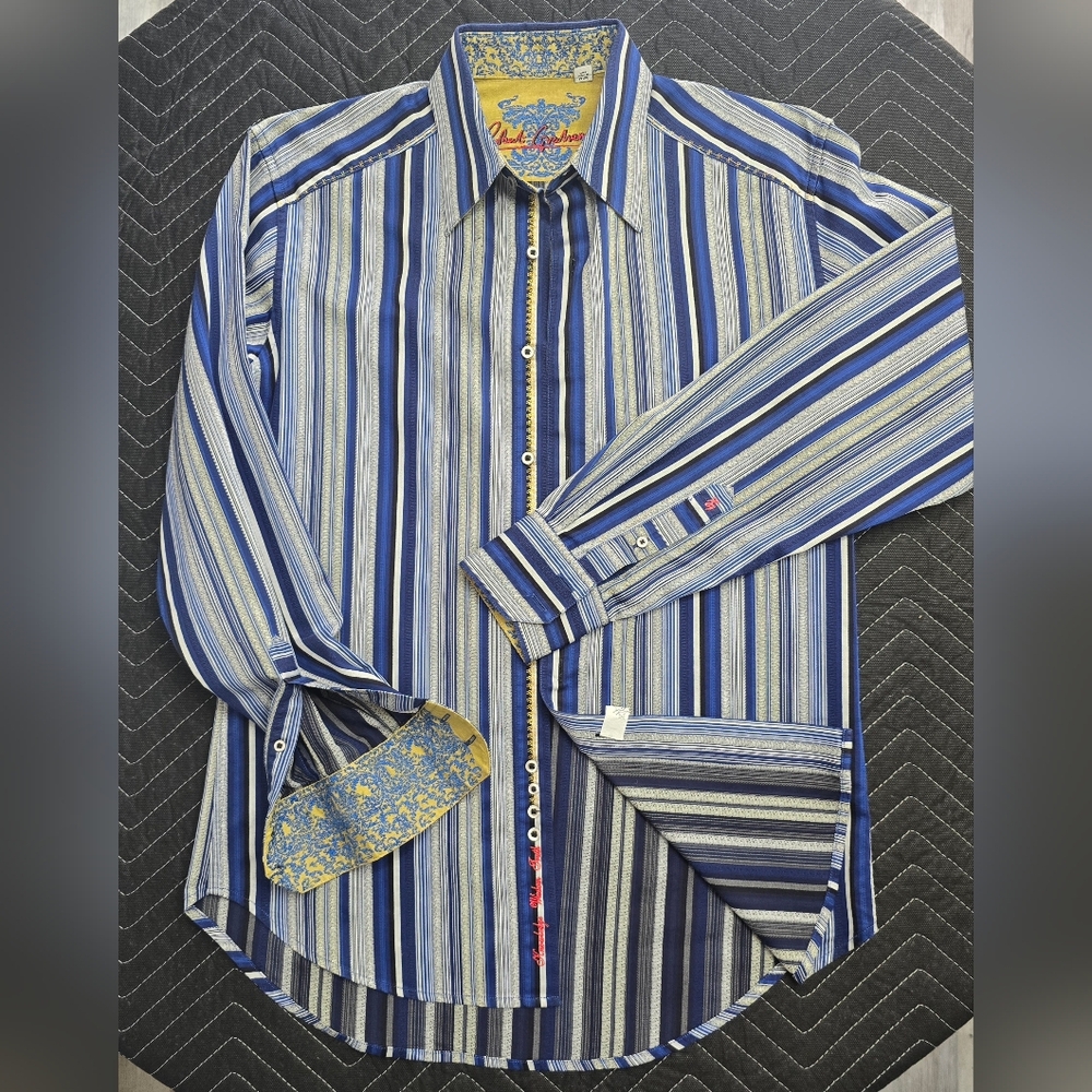 Vintage Robert Graham Navy and Cream Striped Shirt